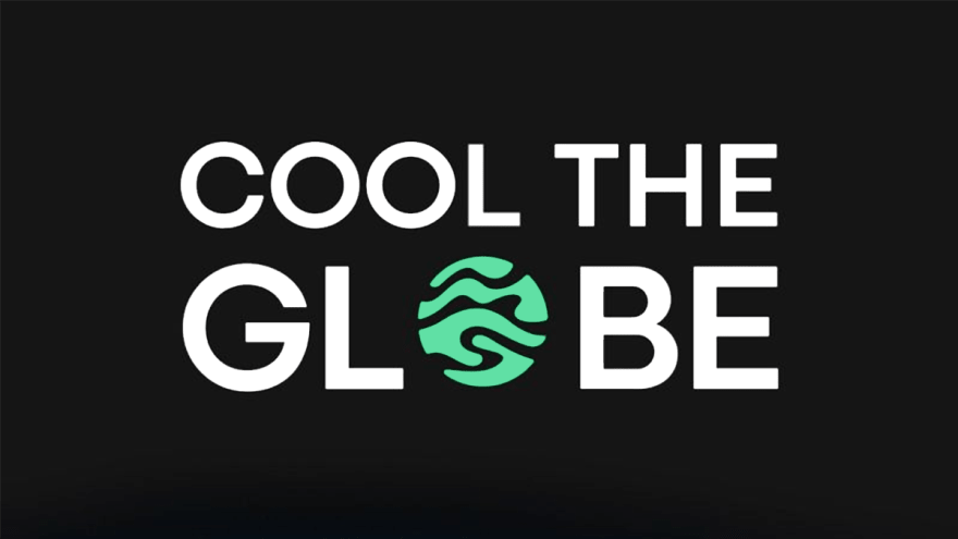 Schriftzug "Cool the Globe" mit grüner, gemusterter Kugel als Logo der gleichnamigen App
